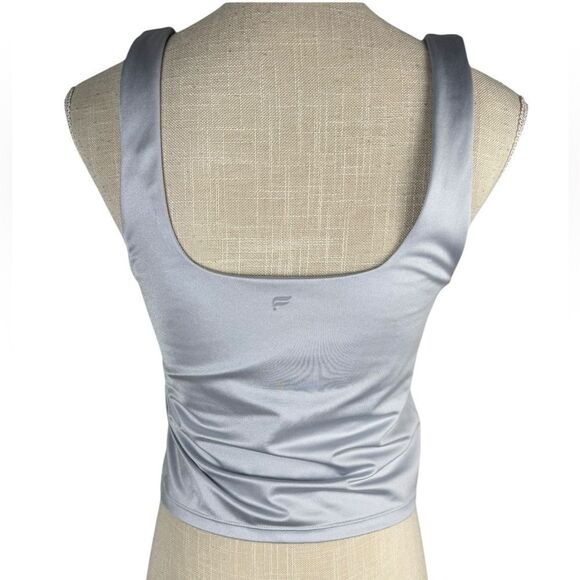 Fabletics Iridescent Powder Blue Silver Lydia Shine Built In Bra Cropped Tank - Picture 5 of 8